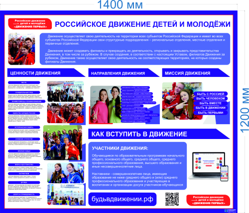 Стенд Российское движение детей и молодёжи, Движение Первых, 1,4х1,2  м