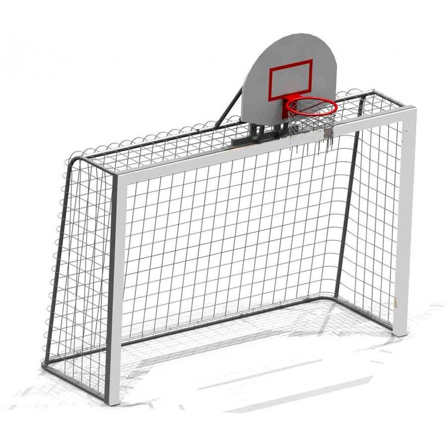 Гандбольные ворота (без сетки) с баскетбольным щитом и кольцом (с сеткой)